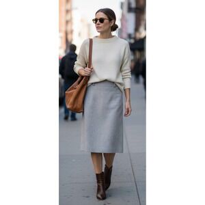 Vintage Slovin Tailored Wool Blend Midi Skirt Minimalist Chic Scandi Old Money-6